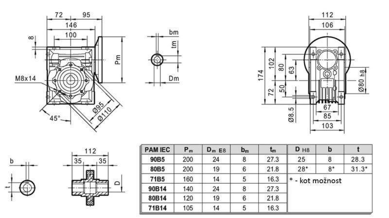 PMRV-63 REDUCER FOR ELECTRIC MOTOR MS90 (1.1-1.5kW) RATIO 7.5:1