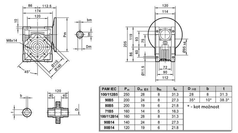 RIDUTTORE PMRV-75 PER MOTORE ELETTRICO MS100 (2.2-3-4kW) RAPPORTO 7.5:1