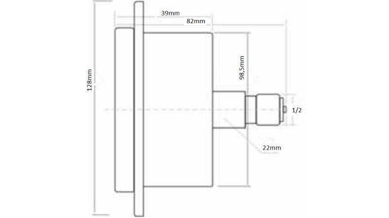 MANOMETER DN100 ACHTER 0 - 2.5 BAR - 1/2-afmetingen
