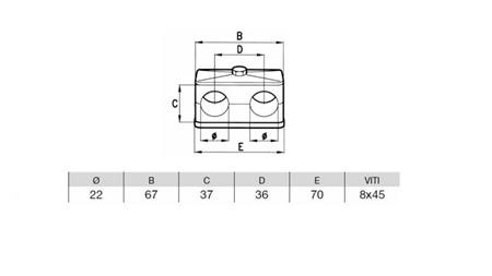 SOPORTE DE TUBO FI 22 - DOBLE - dimensiones