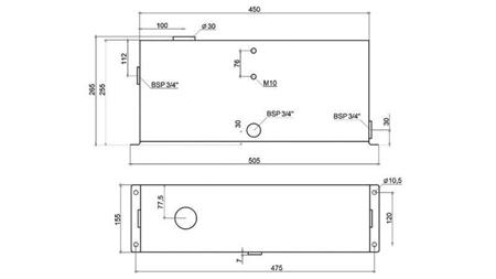 METAAL RESERVOIR 12 LITER CUBE 255x120x450mm
