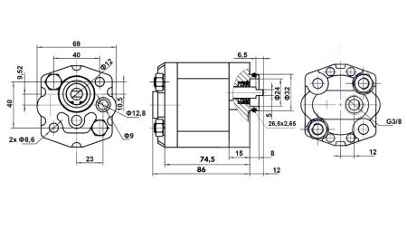HYDRAULISK PUMPE 10C2,7X302 2,7 CC HØYRE