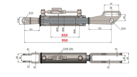 BRACCIO A 3 PUNTI DI SOLLEVAMENTO DA 2 TONNELLATE FORK 60/40-300 (650mm-950mm)