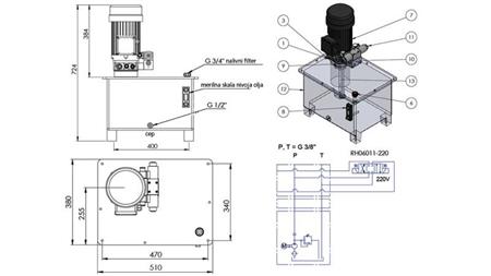 MINI HYDRAULIKAGGREGAT 380V AC (4 kW) - 8 cc - 12 lit/min - tank 40 lit