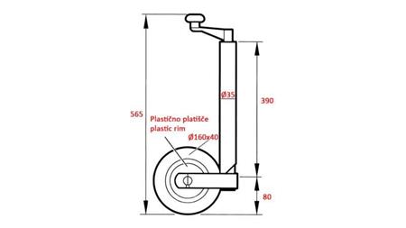 LEGGIO DI SUPPORTO FILETTATO CON RUOTA PER RIMORCHI 35mm 75 kg
