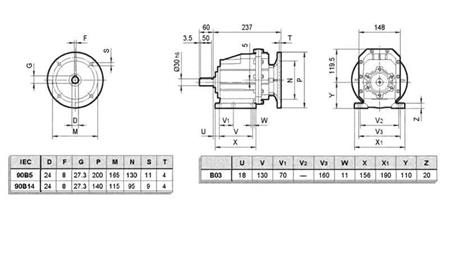 ERC03 REDUKTOR FOR ELEKTRISK MOTOR MS90 (1.1-1.5kW) FORHOLD 25:1