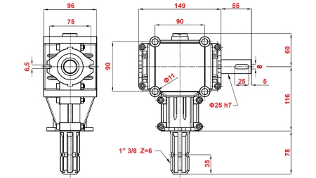 WINKELGETRIEBE PTO 1:1,9 (14HP-10kW)