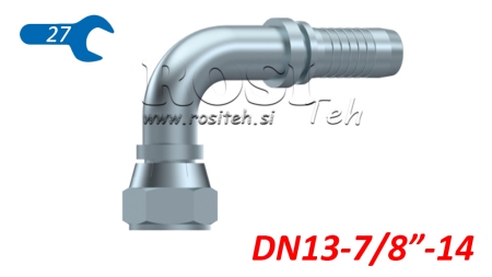 HYDRAULINEN YHTEYS DKJ JIC74° NAISPUOLEINEN KULMA 90° DN13-7/8-14