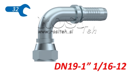 HYDRAULINEN YHTEYS DKJ JIC74° NAISPUOLEINEN KULMA 90° DN19-1 1/16-12