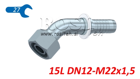 HIDRAVLIČNI PRIKLJUČEK DKOL 15 L ŽENSKI KOLENO 45 DN12-M22x1,5