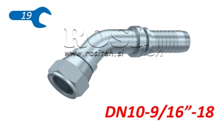 HYDRAULINEN YHTEYS DKJ JIC74° NAISPUOLEINEN KULMA 45° DN10-9/16-18