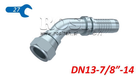 HYDRAULINEN YHTEYS DKJ JIC74° NAISPUOLEINEN KULMA 45° DN13-7/8-14