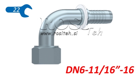 HYDRAULINEN YHTEYS DKORFS NAISPUOLEINEN KULMA 90° DN6-11/16-16