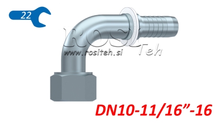 HYDRAULINEN YHTEYS DKORFS NAISPUOLEINEN KULMA 90° DN10-11/16-16