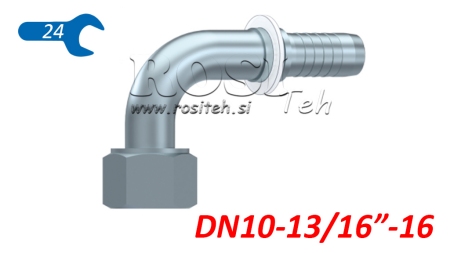 HYDRAULINEN YHTEENLIITIN DKORFS NAISPUOLEINEN KULMA 90° DN10-13/16-16