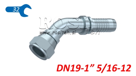 HYDRAULINEN YHTEYS DKJ JIC74° NAISPUOLEINEN KULMA 45° DN19-1 5/16-12