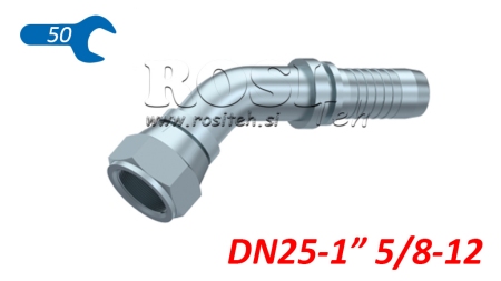 HYDRAULINEN YHTEYS DKJ JIC74° NAISPUOLEINEN KULMA 45° DN25-1 5/8-12