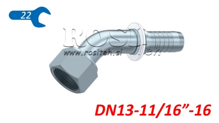 HYDRAULINEN YHTEYS DKORFS NAISPUOLEINEN KULMA 45° DN13-11/16-16