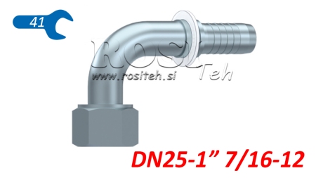 HYDRAULINEN YHTEYS DKORFS NAISPUOLEINEN KULMA 90° DN25-1 7/16-12