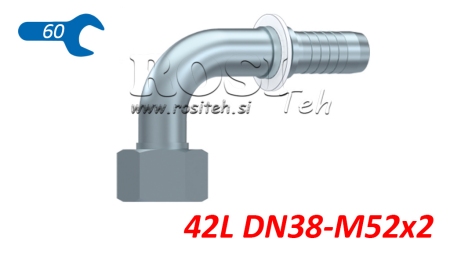 HIDRAVLIČNI PRIKLJUČEK DKOL 42 L ŽENSKI KOLENO 90 DN38-M52x2