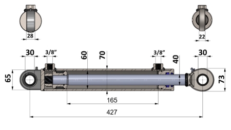 HYDRAULISK CYLINDER 60/40-165 MED OMKOPPLINGSVENTIL – PLOG FÖR JORDARBETE