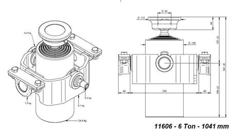 TELESCOPISCHER ZYLINDER KOMPAKT 6 GRAD 1041mm x125 -KUGEL