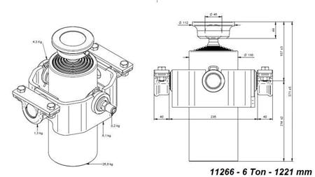 TELESCOPISCHER ZYLINDER KOMPAKT 6 GRAD 1221mm x125 -KUGEL