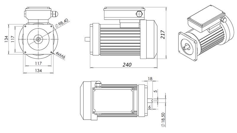 VERVANGINGS MOTOR VOOR HYDRAULISCH AGGREGAT 230V 0.75kW