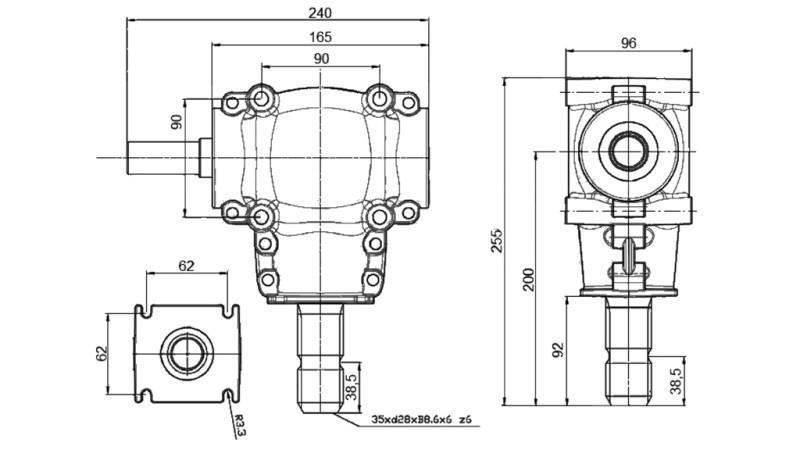 REDUCTOR DE ÁNGULO L-150J 1:1 (11HP-8kW)