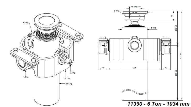 TELESCOPISK SYLINDER KOMPAKT 4 GRADER 1034mm x110 -KULE