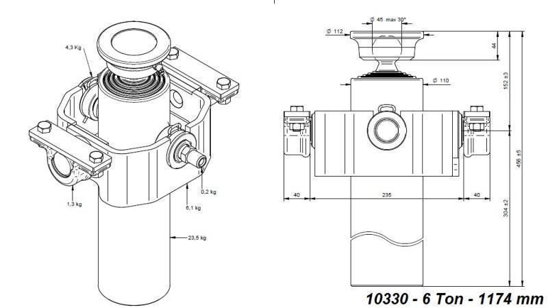 TELESCOPISK SYLINDER KOMPAKT 4 GRADER 1174mm x110 -KULE