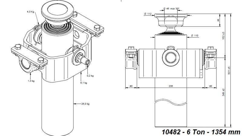 CILINDRO TELESCÓPICO COMPACTO 4 GRADOS 1354mm x110 -BOLA