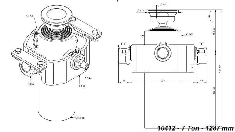 CILINDRO TELESCOPICO COMPATTO 5 STADI 1287mm x125 -PALLA